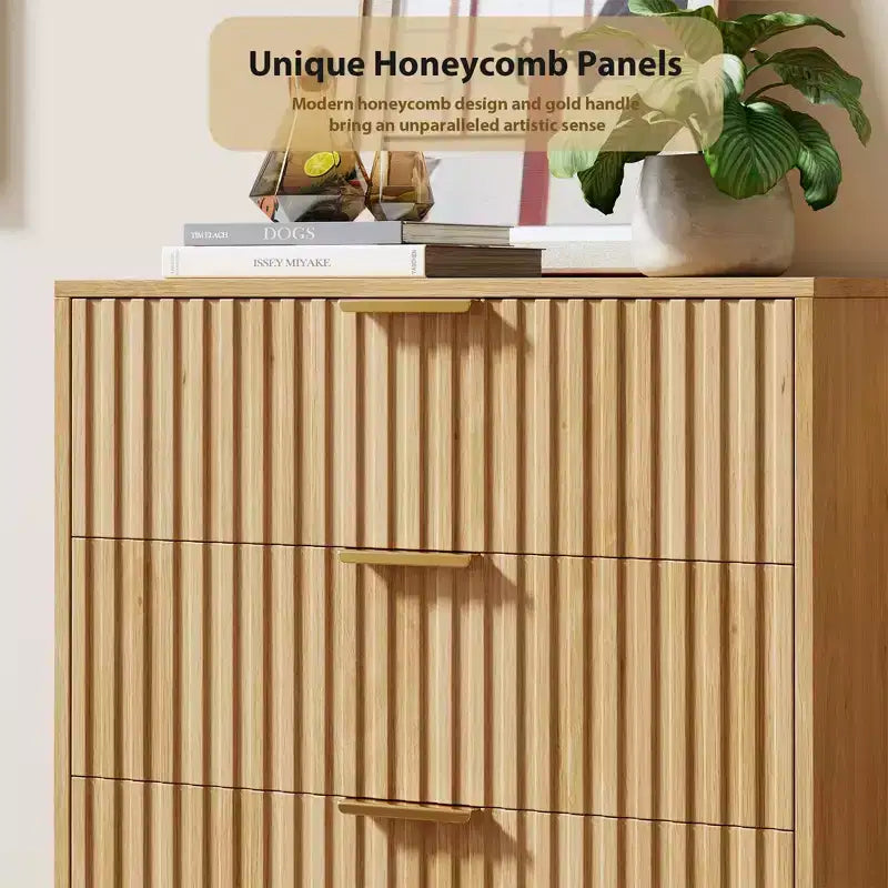 Kommode mit 5 Schubladen, moderne Schubladenkommode mit tiefen Schubladen und breiter Ablagefläche, geriffelte Holzkommode als Organizer für Wohnzimmer und Flur