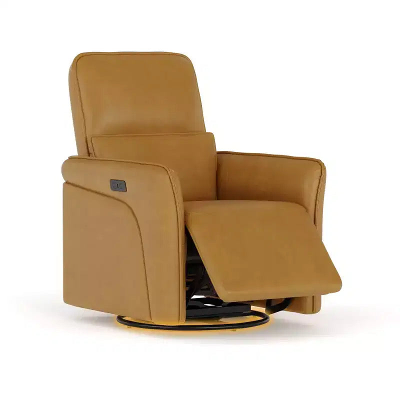 360° drehbarer Relaxsessel mit USB-Ladestation, Ledersessel, elektrischer Schaukelstuhl mit tiefem, gepolstertem Sitz, verstellbarer Lendenstütze