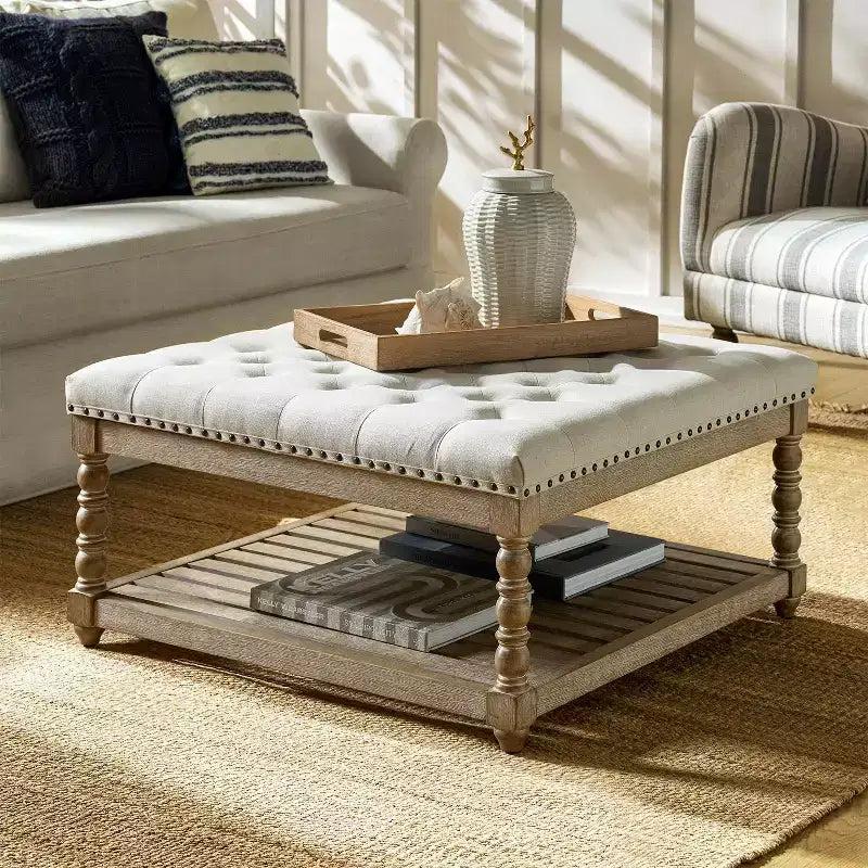 Pouf de style rustique avec bois massif
