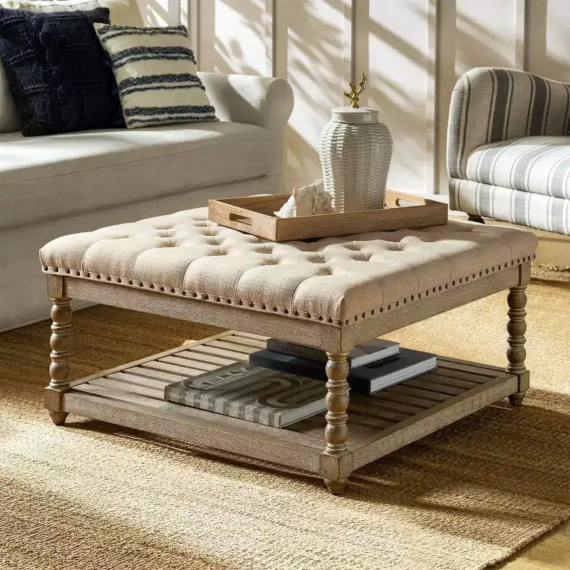 Pouf de style rustique avec bois massif