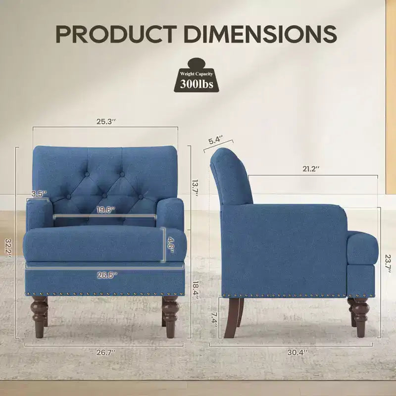 Fauteuil d’appoint moderne avec revêtement tissé doux pour la peau et pieds en bois d’hévéa massif, style milieu du siècle, pour salon, chambre et bureau