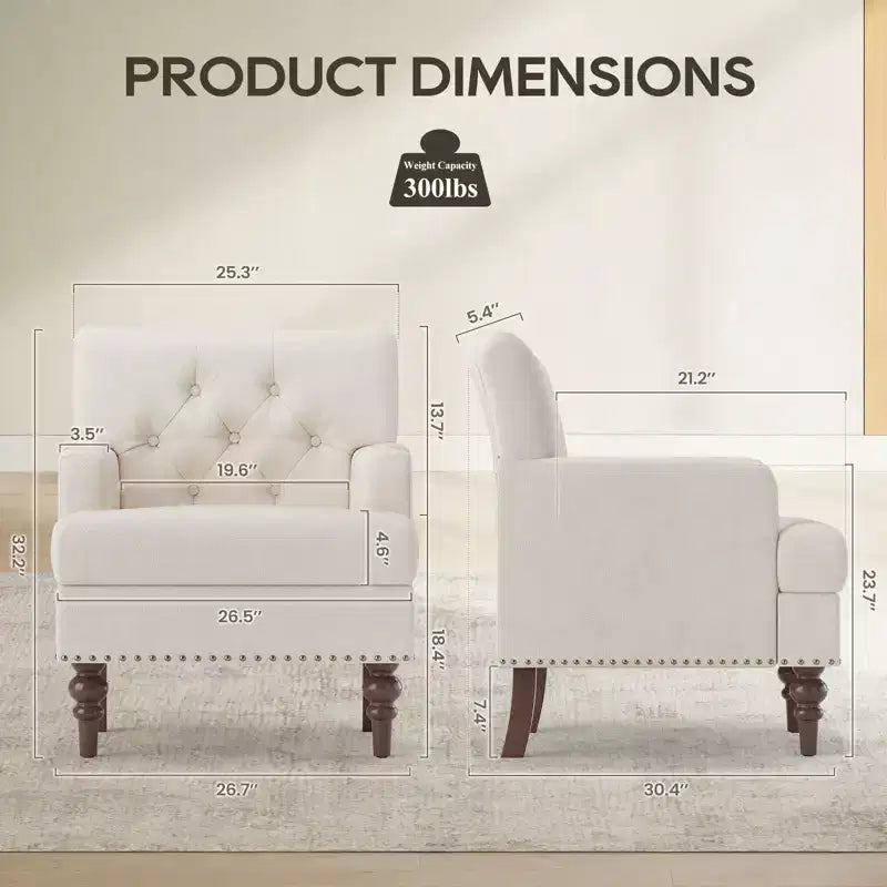 Sillón decorativo moderno con tapizado tejido agradable al tacto y patas de madera maciza de caucho, estilo de mediados de siglo para sala de estar, dormitorio o estudio