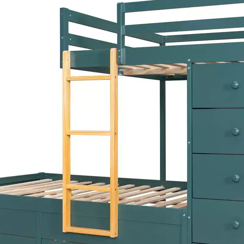 Lit superposé pour deux places avec 2 grands tiroirs, 5 petits tiroirs et armoire intégrée
