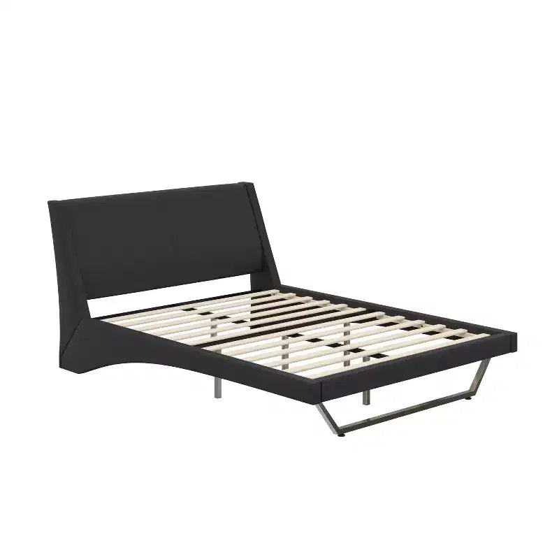 Cadre de lit rembourré pour grand lit ou très grand lit, lit plateforme en similicuir avec pieds trapézoïdaux