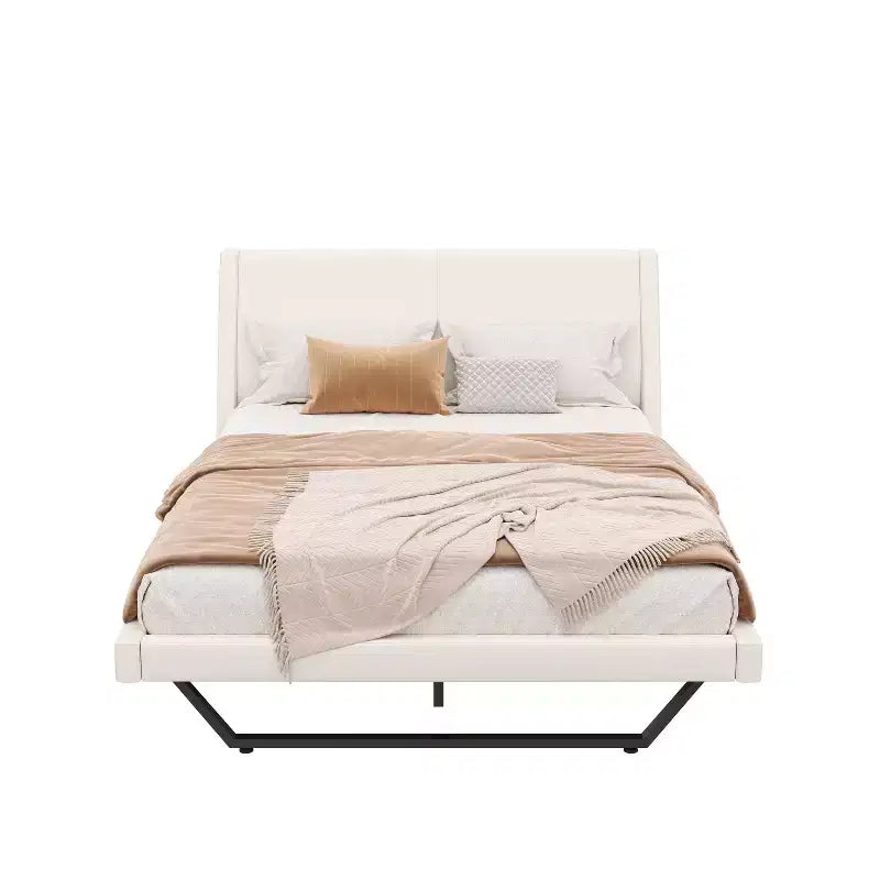 Cadre de lit rembourré pour grand lit ou très grand lit, lit plateforme en similicuir avec pieds trapézoïdaux