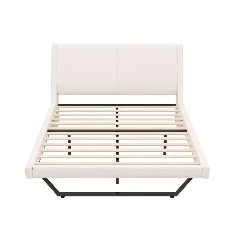 Cadre de lit rembourré pour grand lit ou très grand lit, lit plateforme en similicuir avec pieds trapézoïdaux
