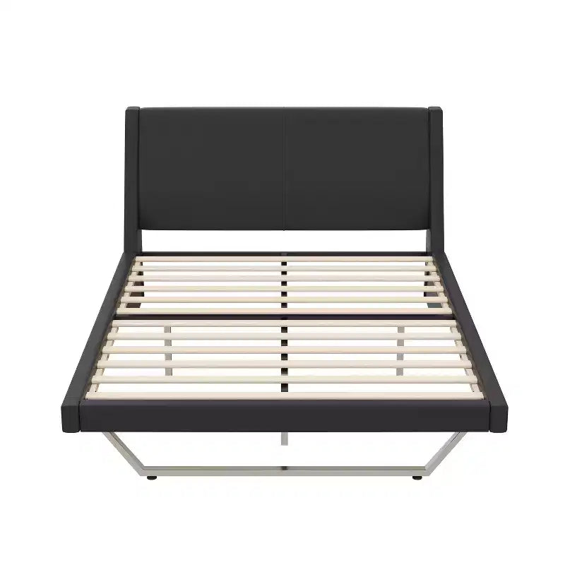 Cadre de lit rembourré pour grand lit ou très grand lit, lit plateforme en similicuir avec pieds trapézoïdaux