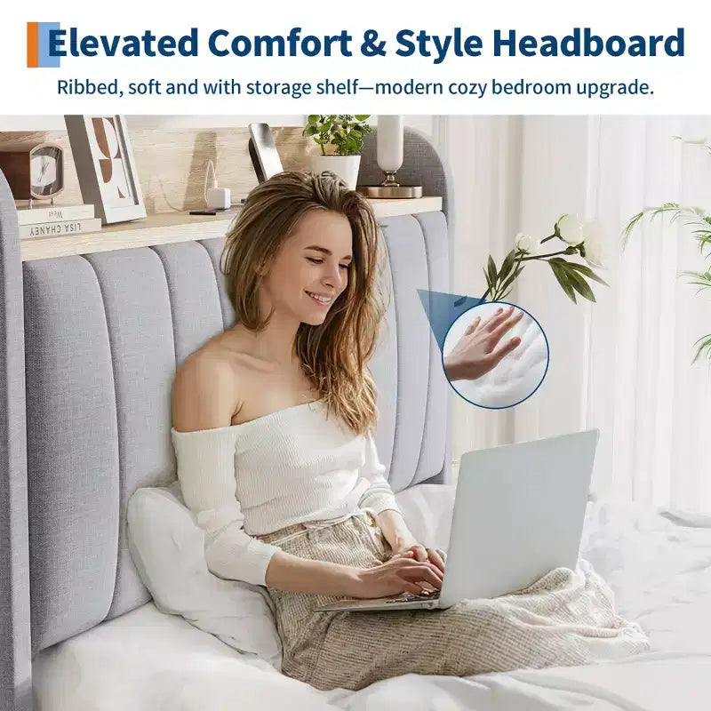Estructura de cama individual con cabecero, resistente, tamaño Twin XL, cabecero tapizado, cama tipo plataforma con cabecero de almacenamiento, estación de carga y cajones
