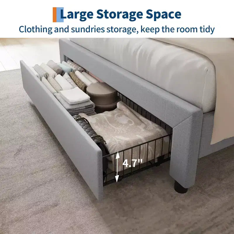 Estructura de cama individual con cabecero, resistente, tamaño Twin XL, cabecero tapizado, cama tipo plataforma con cabecero de almacenamiento, estación de carga y cajones