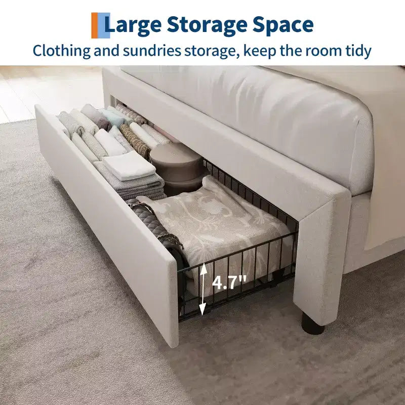 Estructura de cama individual con cabecero, resistente, tamaño Twin XL, cabecero tapizado, cama tipo plataforma con cabecero de almacenamiento, estación de carga y cajones