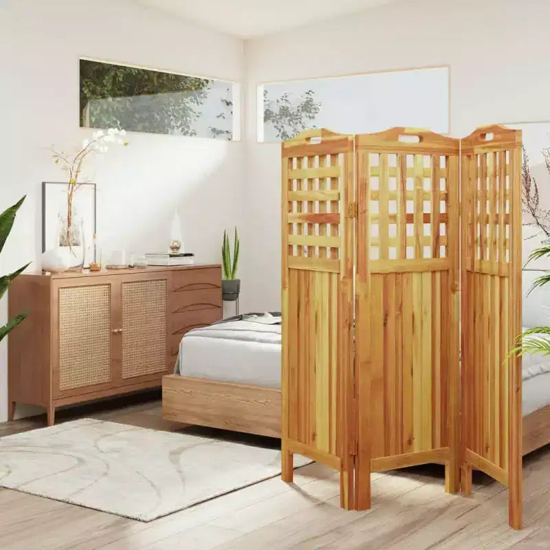 Biombo de privacidad de 3 paneles, madera maciza de acacia