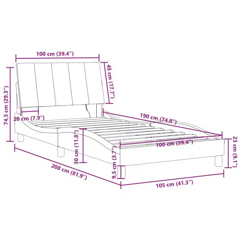 Cadre de lit avec éclairage LED, sans matelas, 76x79.9, velours