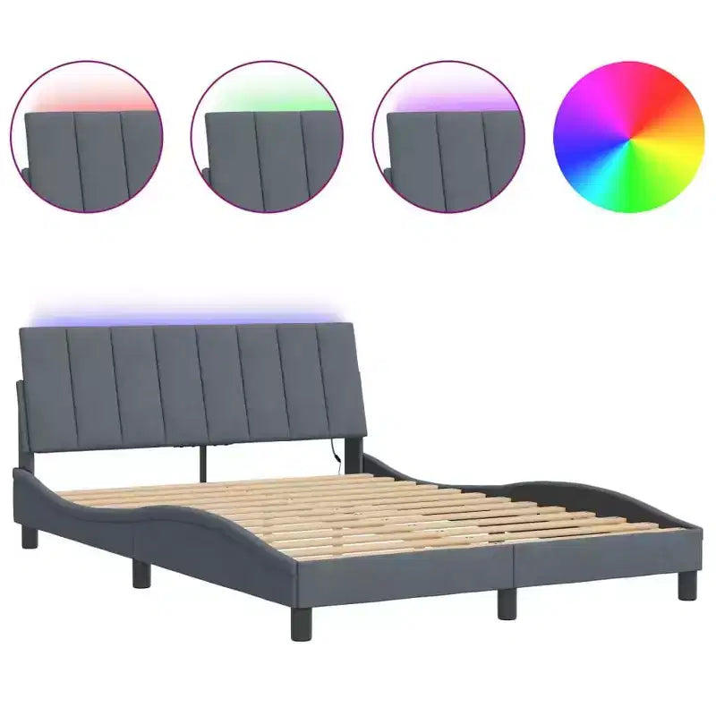 Cadre de lit avec éclairage LED, sans matelas, 76x79.9, velours