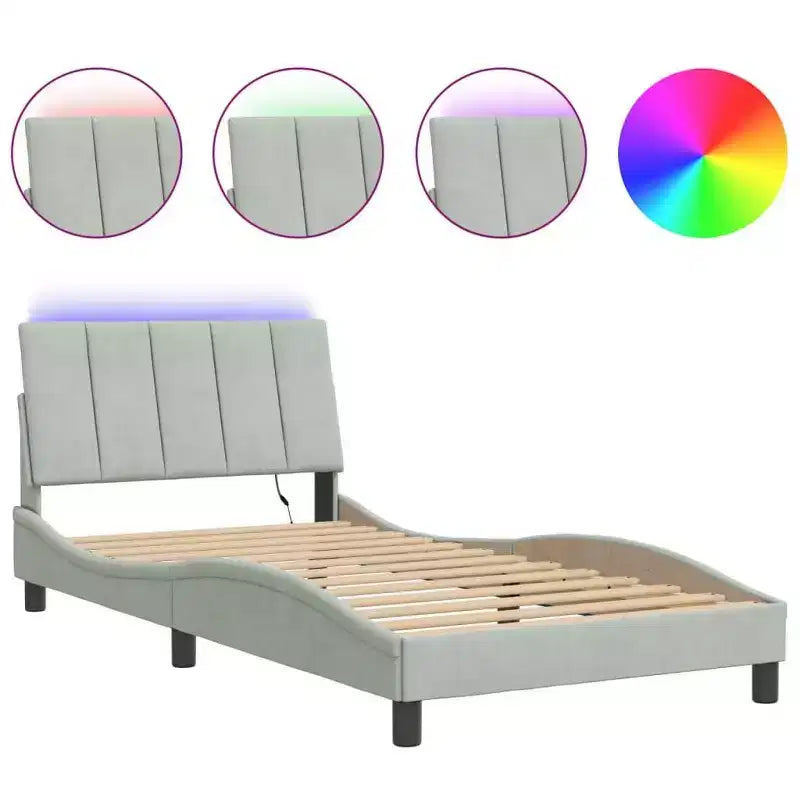 Estructura de cama con LED, sin colchón, 76x79.9, terciopelo