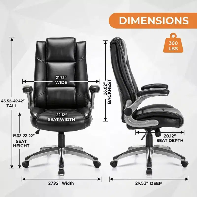 Fauteuil de bureau de direction à dossier haut, siège de travail en cuir avec inclinaison réglable et verrouillable, accoudoirs rabattables, ergonomique, noir