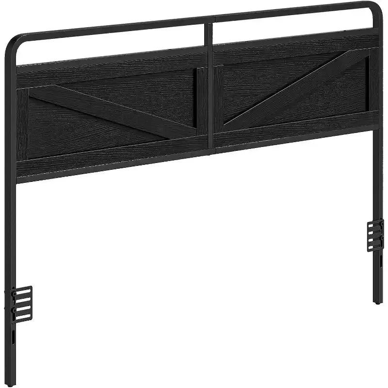 Tête de lit Queen en panneaux de bois, hauteur réglable avec cadre métallique et adaptateur de cadre de lit, tête de lit noire minimaliste
